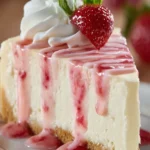 Creamy Strawberry Drizzled Cheesecake First Image