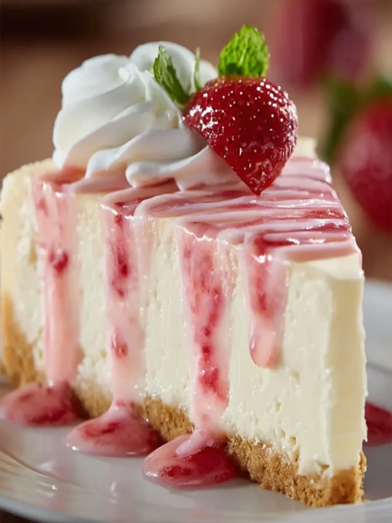 Creamy Strawberry Drizzled Cheesecake First Image