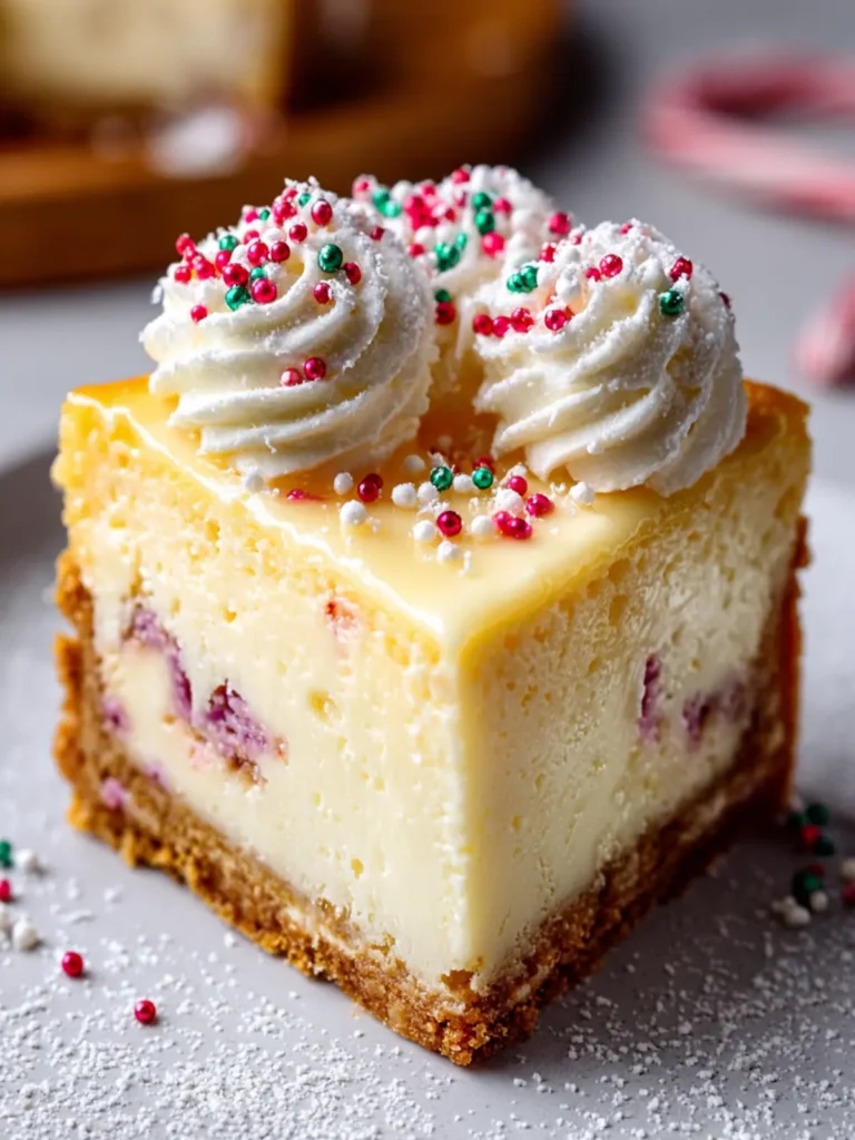 holiday Sugar Cookie Cheesecake Bars with Festive Sprinkles First Image