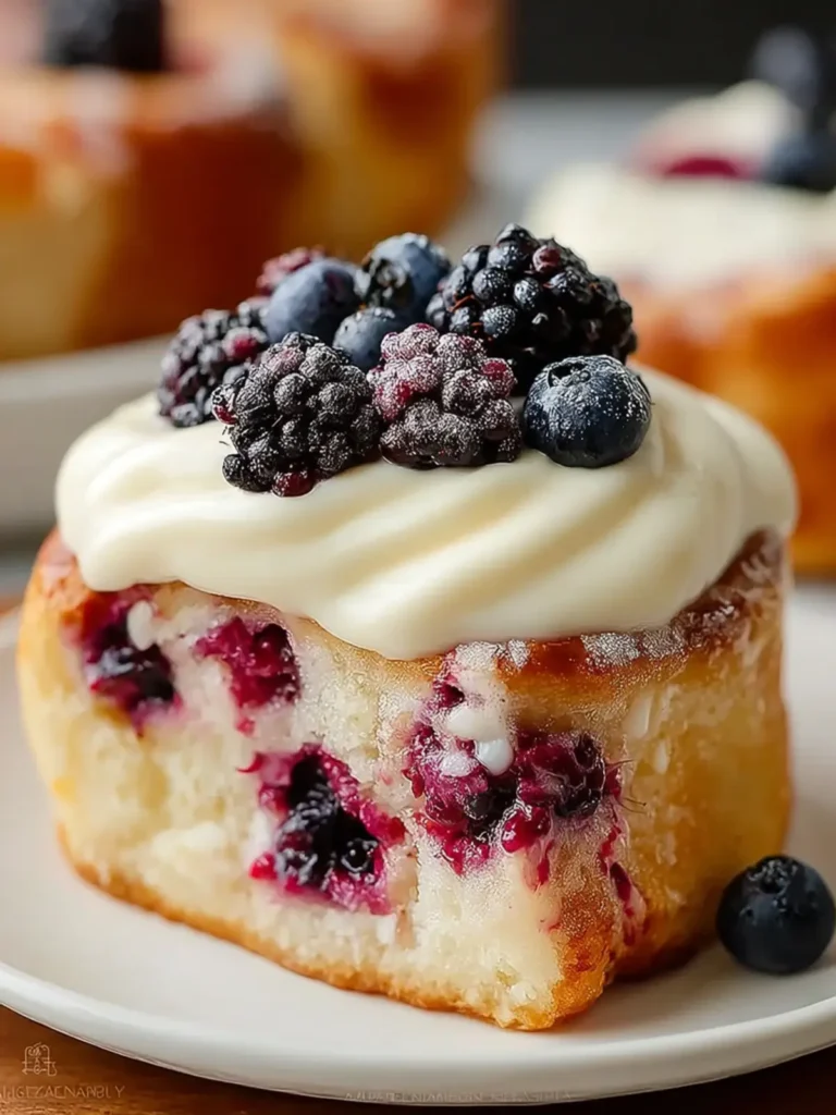 Irresistibly Fluffy Blackberry Cinnamon Rolls with Cream Cheese Frosting First Image