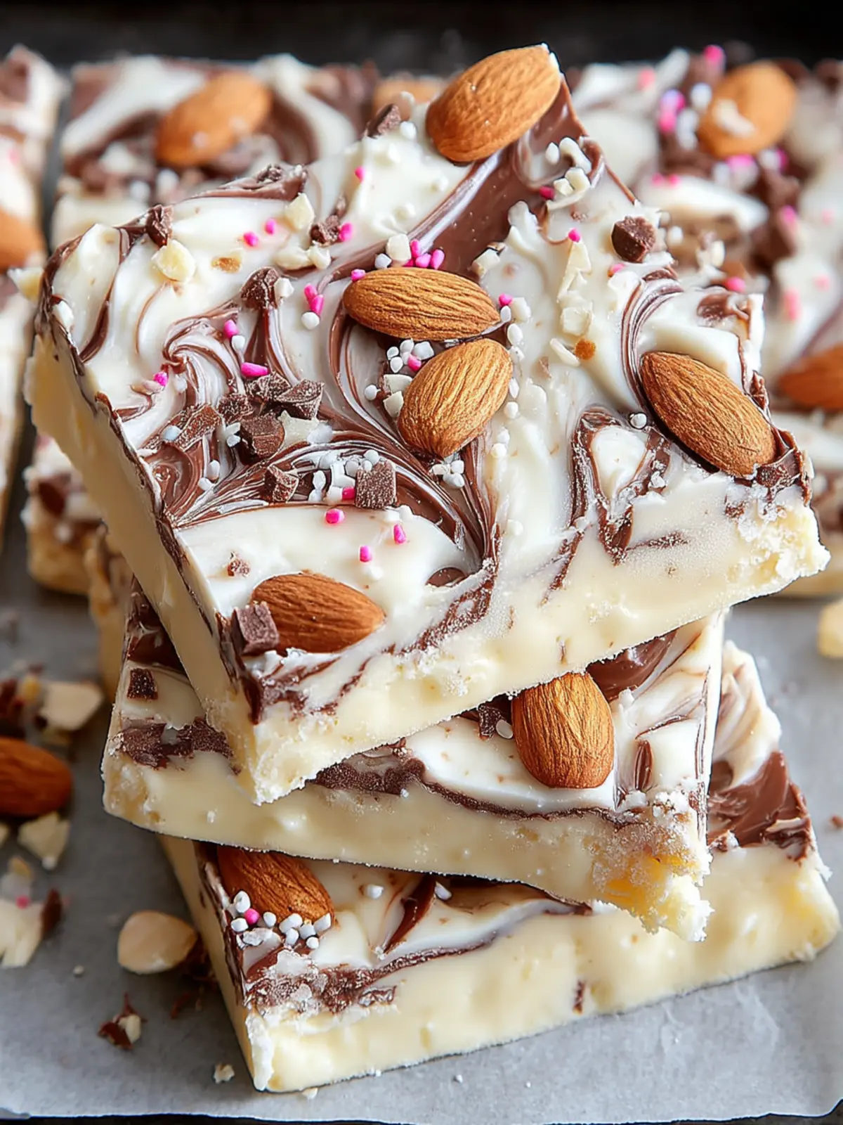 Irresistible White Chocolate Almond Bark Swirls Recipe First Image