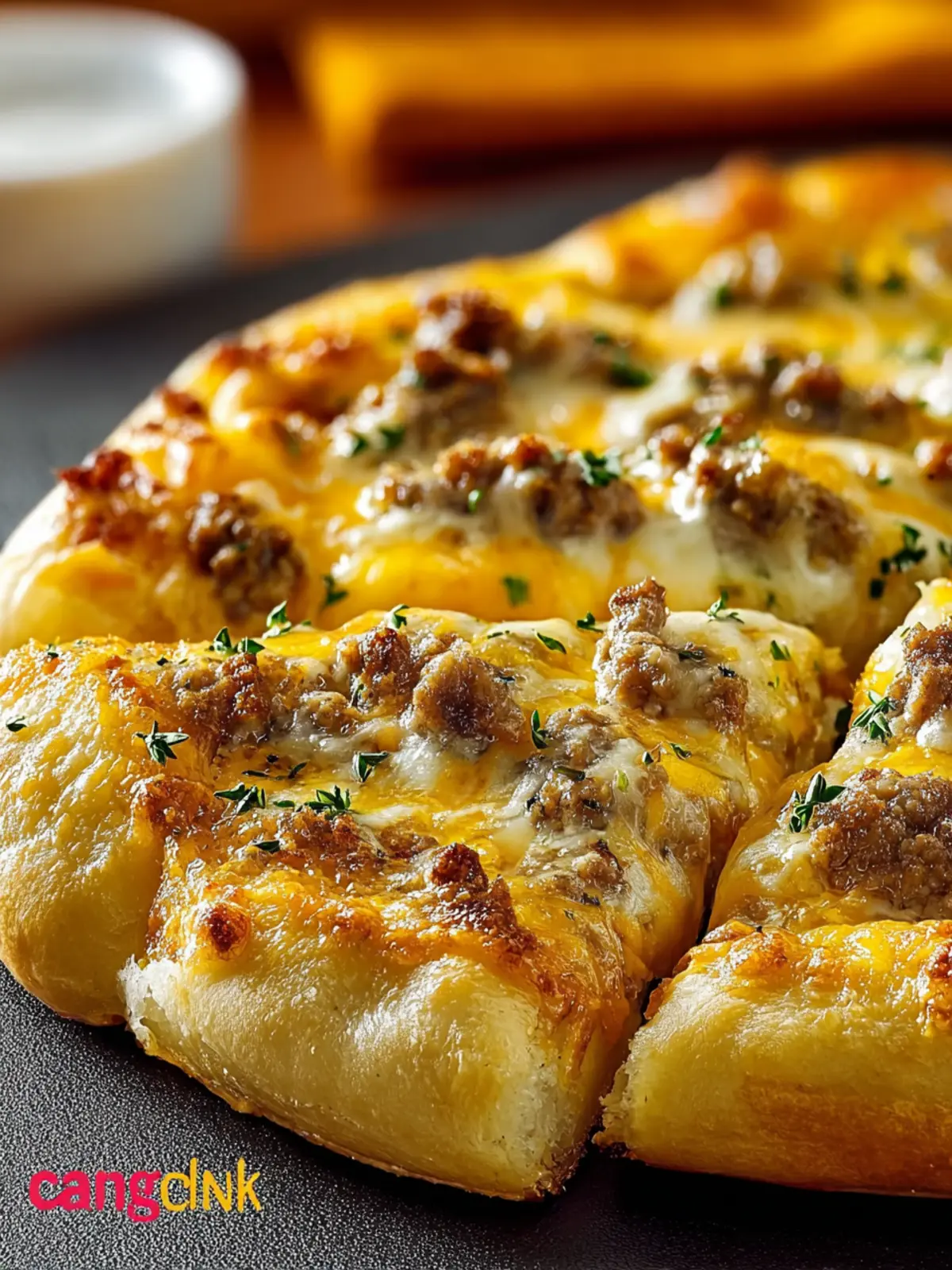 Delicious Sausage Gravy Crescent Roll Breakfast Pizza First Image