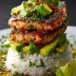 Delicious Honey Lime Chicken Avocado Rice Stack Recipe First Image