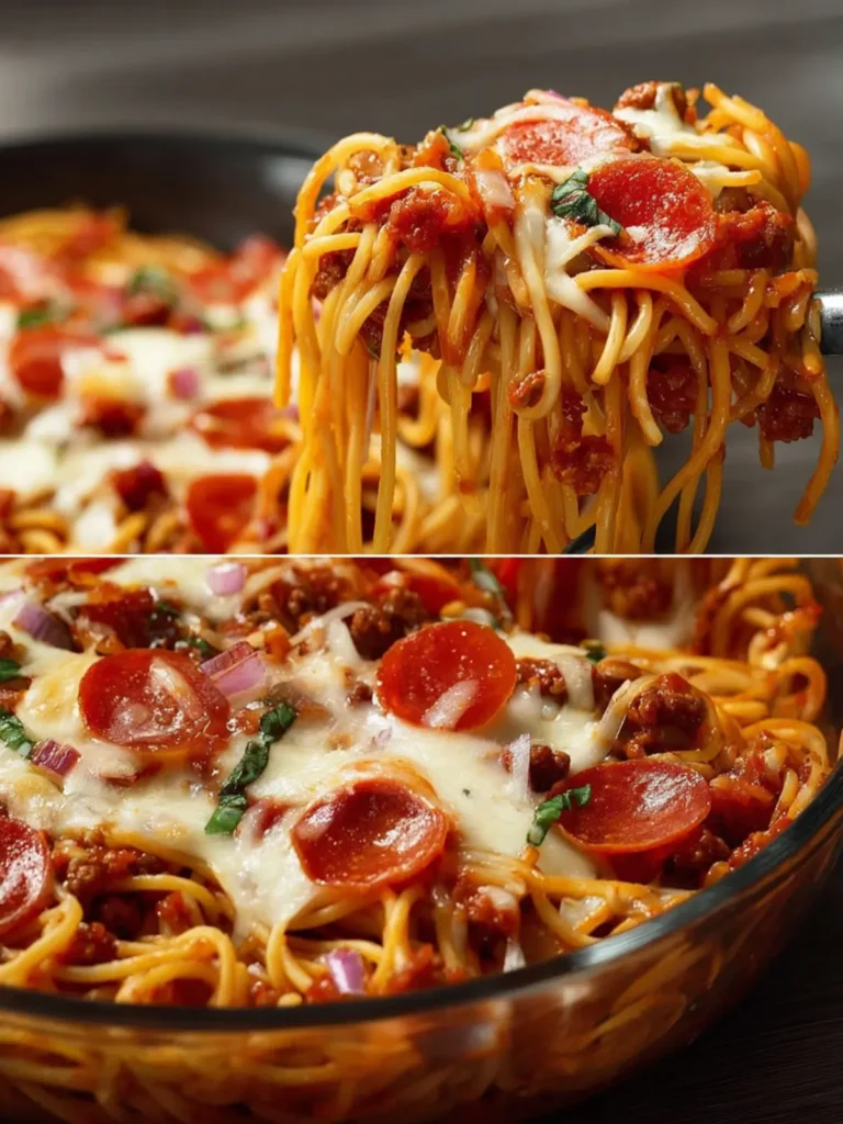 Loaded Pizza Spaghetti Bake: An Easy One-Pot Ground Beef Dinner Recipe First Image